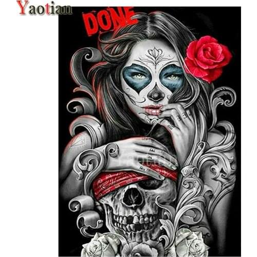New Square Drill Diamond Embroidery Woman Skull Red Rose 5D Diy Diamond mosaic rhinestones Diamond painting kits Halloween