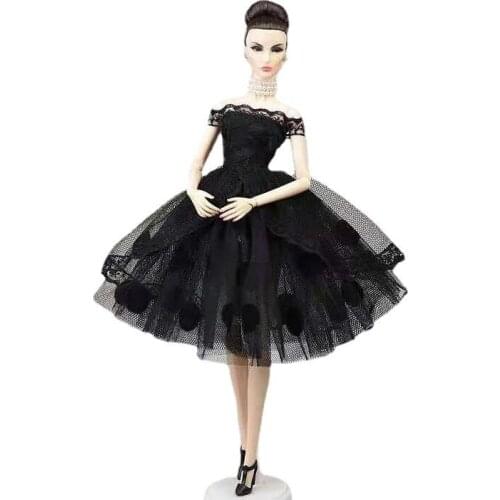 Charming Black Dotted Polka Lace Princess Dresses 1/6 BJD Clothes for Barbie Doll Accessories Evening Party Gown Kids Toys Gifts