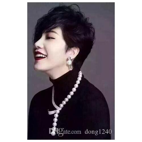 Envío Gratis conjunto de 9-10mm blanco perla collar y pendiente necklace