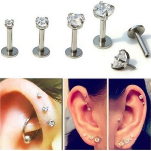 1Pc 2/3/4mm Stainless Steel Barbell Earring Ear Stud Zircon Crystal Lip Body Piercing Fashion Cartilage Bar Tragus Helix Jewelry