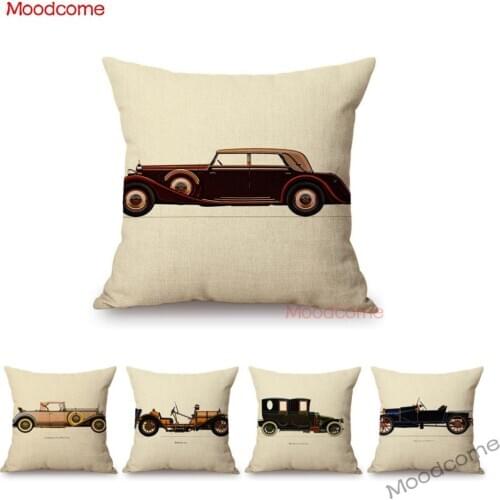 Nordic Vintage Car Collection Luxury Old School Car Vihecle Cotton Linen Home Decoration Throw Pillow Case Square Cushion Cover