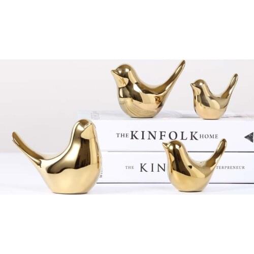 Golden Bird Figurine 4 Sizes Nordic Ceramic Gold Animal Statue jewelry Home Decoration Living Room Table Decoration