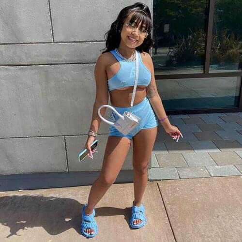 TNNAOFF Solid Two Piece Tracksuits Women Set Vacation Club Outfits Sleeveless Tank Sexy Biker Shorts Lounge Wear Matching Sets