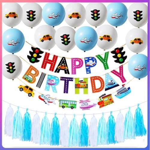 Happy Birthday Decoration Transportation Theme Party Car Plane Balloons Banner Decoration First Birthday Boy Party Supplies