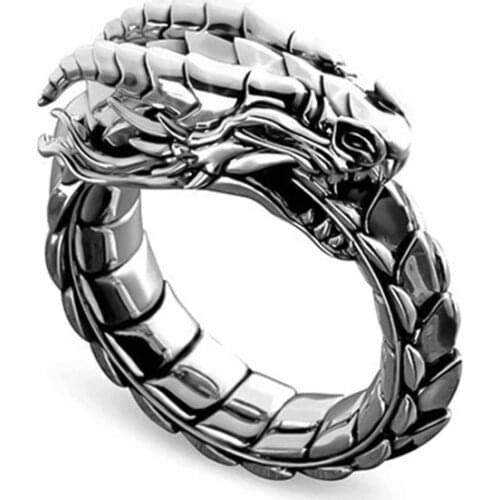 Vintage Nordic Mythical Giant Dragon Ring Ancient Mens Fashion Punk Wind Amulet Jewelry Boyfriend Men Gift Size 6-12