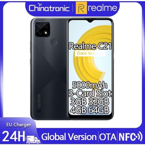 Global Version realme C21 32GB Android 10 Mobile Phone 6.5"HD Helio G35 5000mAh 13MP AI Triple Camera EU Charger 3-Card Slot NFC