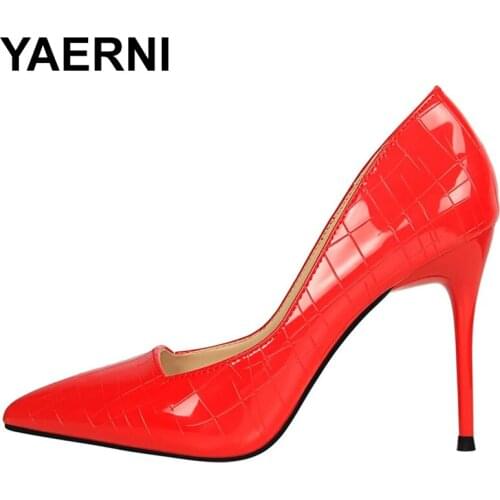 YAERNI Shoes Women Pumps Heels Sexy Stiletto High Heels Ladies Luxury Patent Leather Strippers Shoes Wedding Party Shoes Women