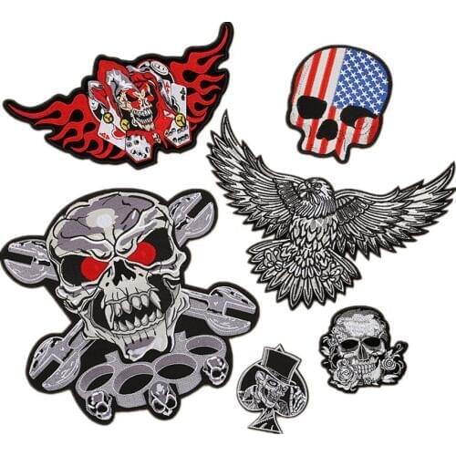1PCS Punk Rock Eagle Patch Embroidery Biker Poker spades Patch Motorcycle Iron On Patches For Clothes Vest Jacket Back Patch