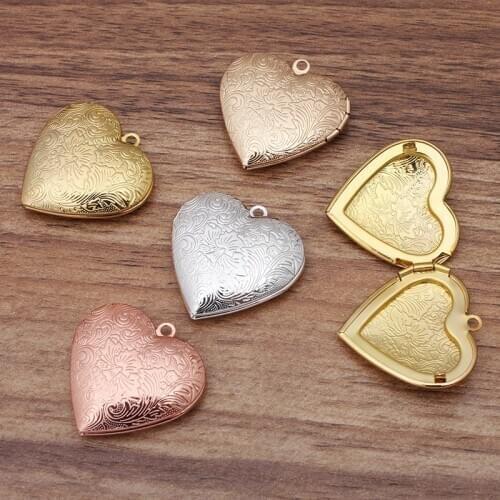 10 pcs/lot 29x27mm Metal Brass Heart Locket Pendant Can Open Photo Locket Pendant DIY Necklace Pendant Wholesale