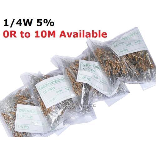 1000PCS 1/4W 4.7R/5.1R/6.8R/10R/12R carbon film resistor 4.7/5.1/6.8/10/12 ohm 5% 0.25W resistorS 1/4W color ring resistance 5