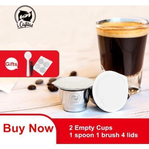 2 Empty Cups 4 Seal Lids Coffee Capsule Pod For Nespresso Stainless Steel Reusable Espresso Coffee Filters Coffeeware Gifts