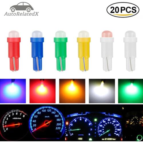 20PCS T5 W1.2W W3W COB LED Bulbs Car Instrument Panel Lamps Auto Dashboard Warming Indicator Wedge Lights Blue Red Green Purple