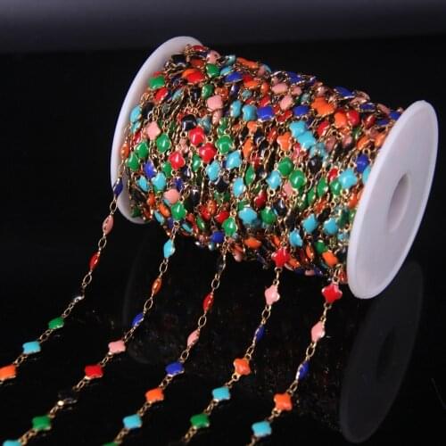5meter multicolor Lampwork Flat Round Beaded Copper Rosary Chains,Enamel Glass Beads Links Choker Necklaces Bracelet Jewelry 6mm