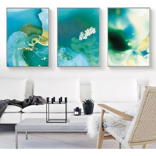 Abstract Green River White Flower Canvas Painting Minimalism Wall Art Modern Poster and Print Picture for Living Room Home Decor