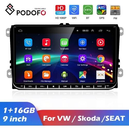 Podofo 2 din Android Car Radios 9 Inch GPS Radio Receiver For VW/Volkswagen/Golf/Passat/b7/b6/Skoda/Seat/Octavia/Polo/Tiguan