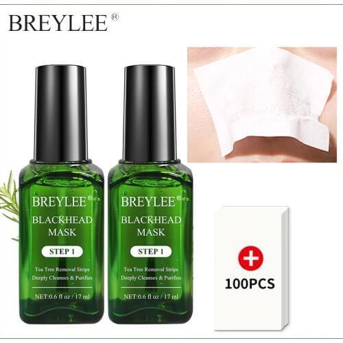 BREYLEE Acne Treatment Black Mask Blackhead Remover Shrink Pore Serum Dissolving Point Black Peeling Mask Skin Care Essence 2PCS