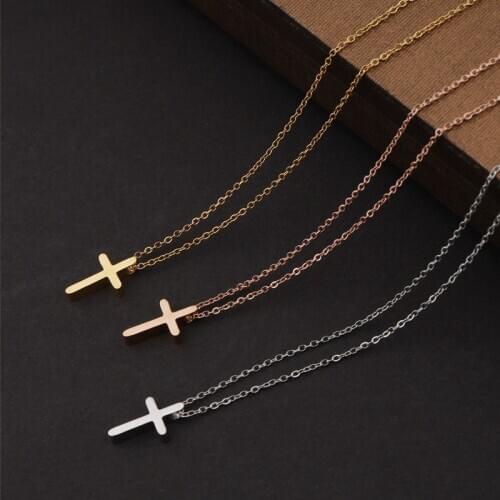 Mini Simple Stainless Steel New Cross Pendant Necklace For Women Men Gold Color Chain Choker Prayer Fashion Female Jewelry