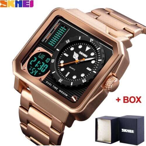 SKMEI Mens Watch Sport Digital Quartz Wristwatches Brand Luxury Waterproof Stainless Steel Strap Male Clock Relogio Masculino
