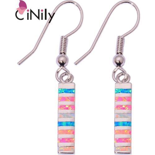 CiNily Created Pink White Blue Fire Opal Silver Plated Earrings Wholesale Fashion For Women Jewelry Dangle Earrings 1.5" OH3973