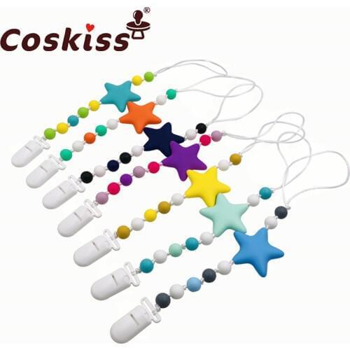 Baby Teether Pacifier Chain Organic Teether Natural Teething Grasping Toy Silicone Beads Toddler Teether Newborn DIY Baby Gift