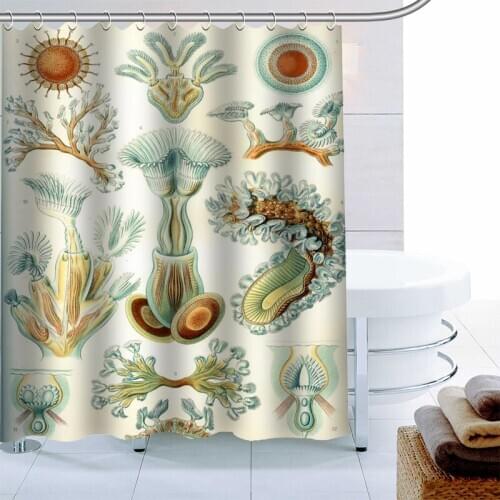 ShunQian Haeckel Acephala Shower Curtain Polyester Fabric Bath Screens Curtains For Bathroom 3D Waterproof Bath Curtain Hook