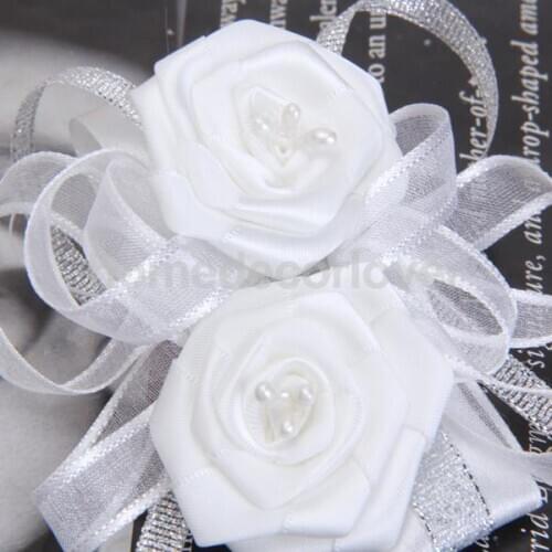 Elegant Women White Craft Flowers Bridal Wrist Rose Corsage Wedding Party Prom