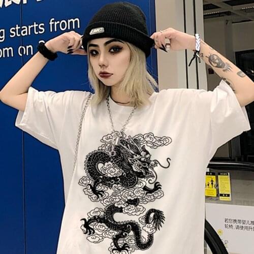 Summer korean kpop Tops harajuku Streetwear Short sleeve dropshipping dragon punk Gothic Ulzzang hip hop O-Neck Tshirt Women ins