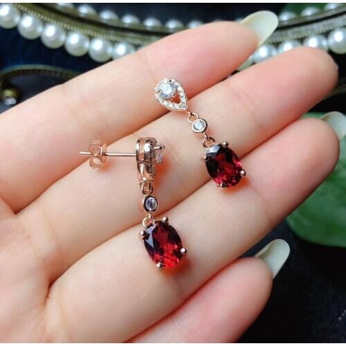 Classic elegance water drop natural red garnet drop earrings Natural gemstone earrings S925 silver female girl gift jewelry