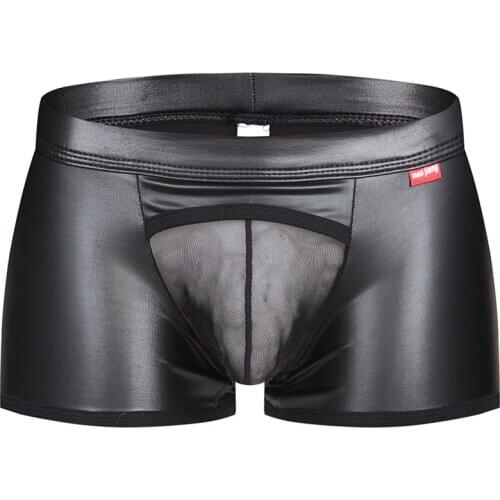 Leather Mens Underwear Boxers Penis Transparent Gay Male Underwear Sexy Underpants Man Brand Mens Panties Sissy Lingerie Erotic