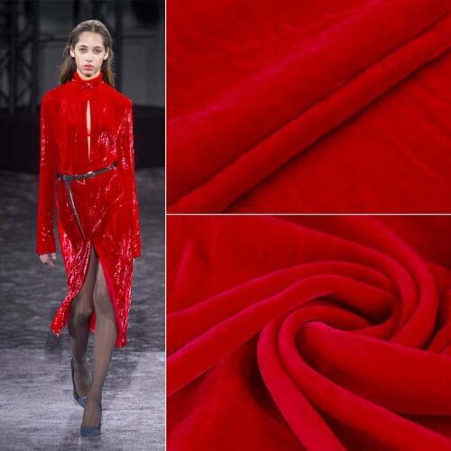 China red High Density Version Silk Velvet Bean Purple Spring and Autumn Dress Dress Clothing Customized Fabric