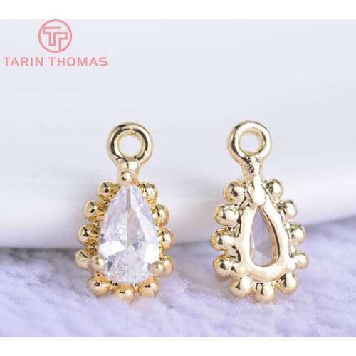 10PCS 9x5MM 24K Gold Color White Zircon Brass Drop Shape Charms Pendants High Quality Diy Jewelry Findings Accessories