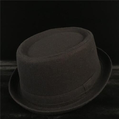 Fashion Men Wool Pork Pie Hat For Dad Winter Black Fedora Hat For Gentleman Flat Bowler Porkpie Top Hat Size S M L XL