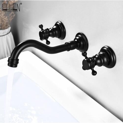ELLEN Wall Sink Faucet Bathroom Basin Water Mixer Hot and Cold Crane Wall Mounted Dual Handle Widespread Faucets EL097