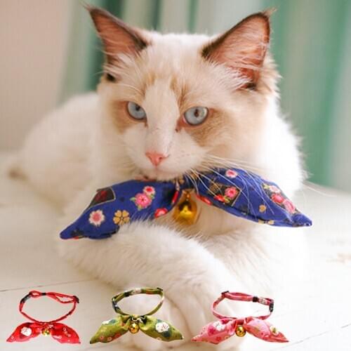 Bowtie Cat Collar With Bell Unique Bunny Ears Collars Japan Traditional Lucky Charm Safety Breakaway Light Weight Soft Durable