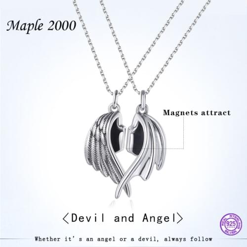 1 pair couple Pendant necklace for women 925 sterling silver women Devil protects angel necklace a pair of chain Love jewelry