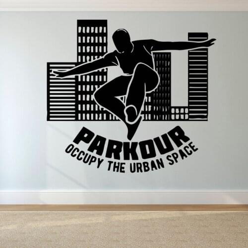 Parkour Logo Wall Sticker Free Running Wall Decal Tracers Jump Sports Wall Poster Teen Boys Gift Extreme Sport Wall Mural AY1630