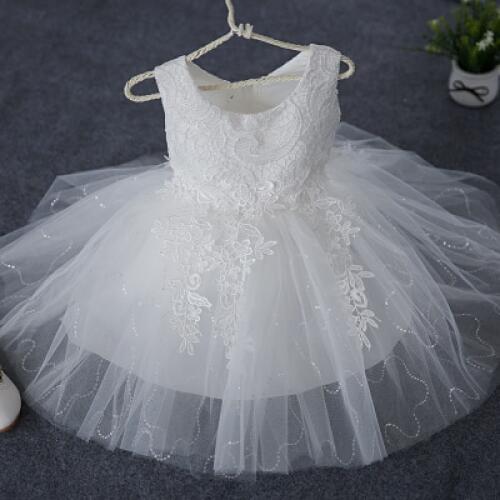 Sequin Baby Girls Dress 1 Year Birthday Dresses Kids White tulle Summer Clothes First Communion Dress Big Bow Party Costume