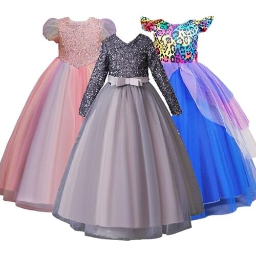 Girls Dress Vintage Flower Wedding Evening Princess Party Bridal long Lace Cutout Tulle First Communion Dress Children Clothing