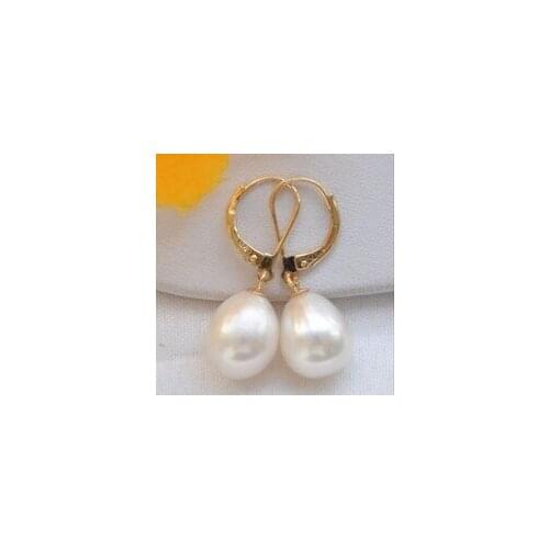 Lovely Fine Nobility 10-13mm natural south sea white pearl earring Leverback Hook wholesale [pair] earringsCZ Luxury Ms. girl