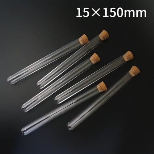 20pcs to 200pcs 15x150mm Clear Plastic test tubes with Cork cap Use for Laboratory or Stoppers Empty Scented tea Tubes