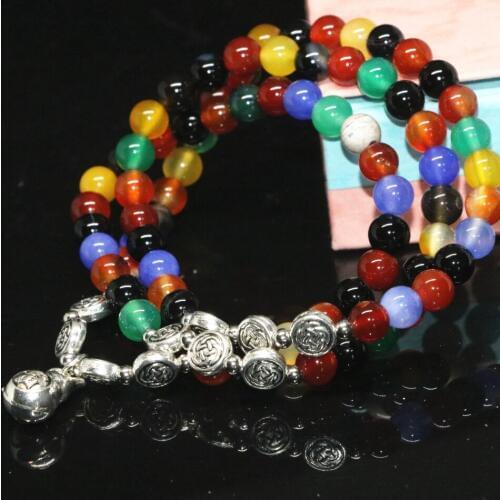 Factory outlet unique 6mm round beads multicolor natural stone agat onyx carnelian bracelet multilayers women diy jewelry B2204