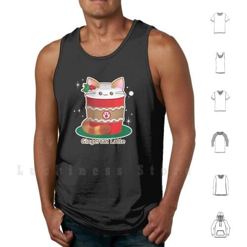 Purrista Pawfee : Cute Christmas Coffee Cat Tank Tops Vest Sleeveless Cat Coffee Cute Kawaii Christmas Gingerbread Latte