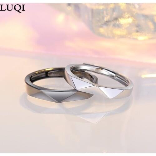 S925 Silver Plated Platinum Fashion Simple Diamond Face Couple Ring Opening Adjustable J36