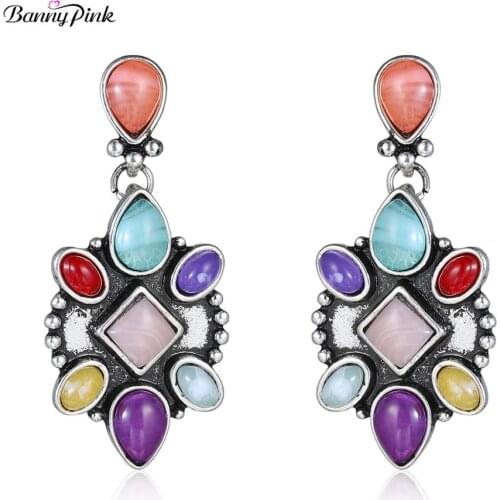 Banny Pink Vintage Rainbow Colorful Stone Stud Earring For Women Boho Flower Luxury Metal Fashion Jewelry elegant Ear Gift