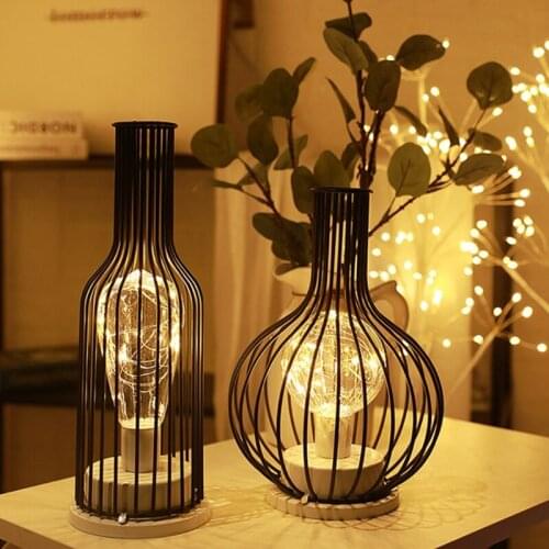 LED Table Lamp Battery Powered Lovely Lamp with Iron Frame Warm Light Home Bedroom Romantic Decoration