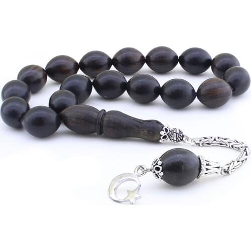 Tesbihane 925 Sterling Silver the Moon the stars Tassels Barley Cut Ebony Tree Efe Prayer Beads