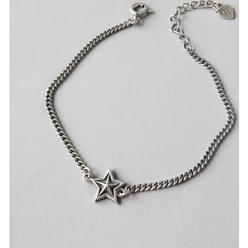 Vintage 925 silver bracelets for women,3D Star thin link heart Chain 19cm,party OL casual fine jewelry bardal Accessories Gifts