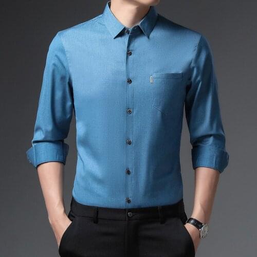 High-end Luxury Mens Shirts Spring and Autumn Long-sleeved Pocket Shirts for Young and Middle-aged Business Casual Shirts Men