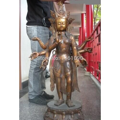 Xd 00656 41"Huge Tibet Buddhism Bronze Gild 8-arm Hand Guan yin Kwan-Yin Buddha statue