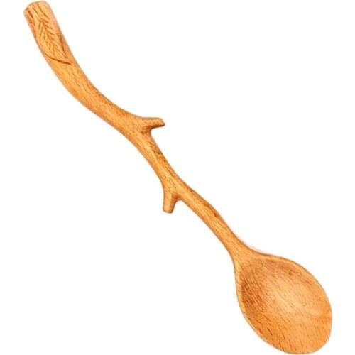 Japanese Style Wooden Spoon Special Branch Shape Long-Handled Scoop Coffee Stirring Tableware For Kitchen Cookware Accessories